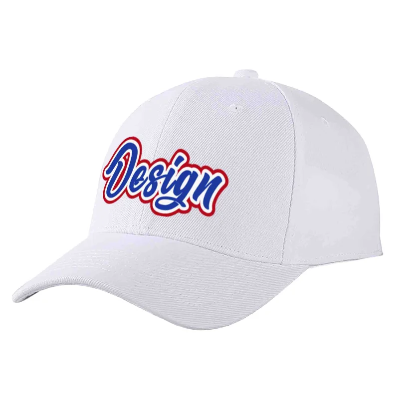 Distressed Baseball Cap-Custom White Royal-White Curved Eaves Sport Design Baseball Cap