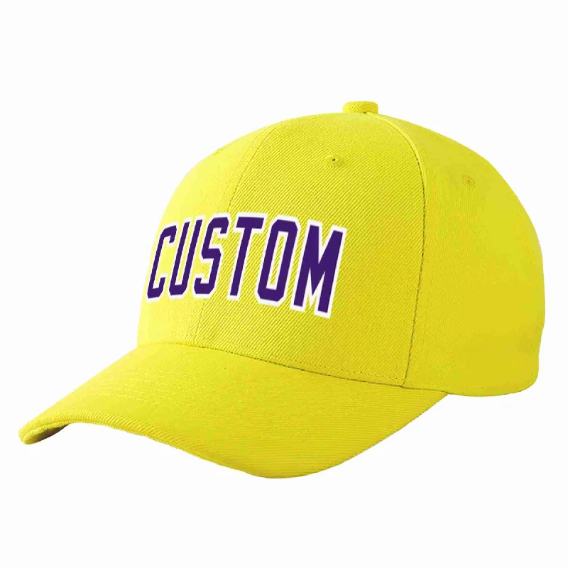 Survivalist Baseball Cap-Custom Yellow Purple-White Curved Eaves Sport Baseball Cap Design for Men/Women/Youth