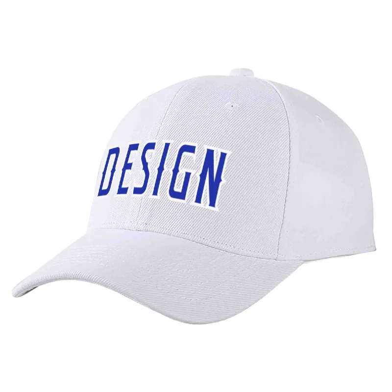 Adventure Baseball Cap-Custom White Royal-White Curved Eaves Sport Design Baseball Cap