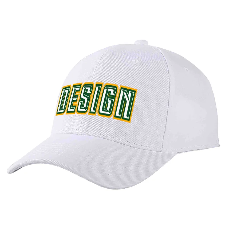 Camouflage Baseball Cap-Custom White White-Kelly Green Curved Eaves Sport Design Baseball Cap