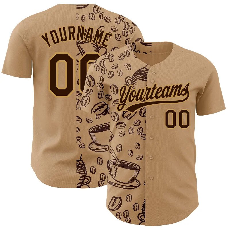 Two-Tone Baseball Jersey-Custom Brown Old Gold 3D Pattern Design International Coffee Day Authentic Baseball Jersey