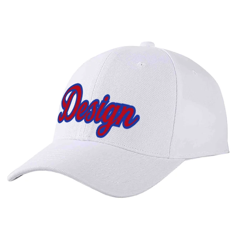 Adventure Baseball Cap-Custom White Red-Royal Curved Eaves Sport Design Baseball Cap