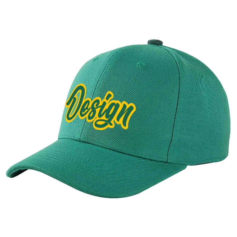 Christmas Baseball Cap-Custom Light Green Kelly Green-Gold Curved Eaves Sport Design Baseball Cap