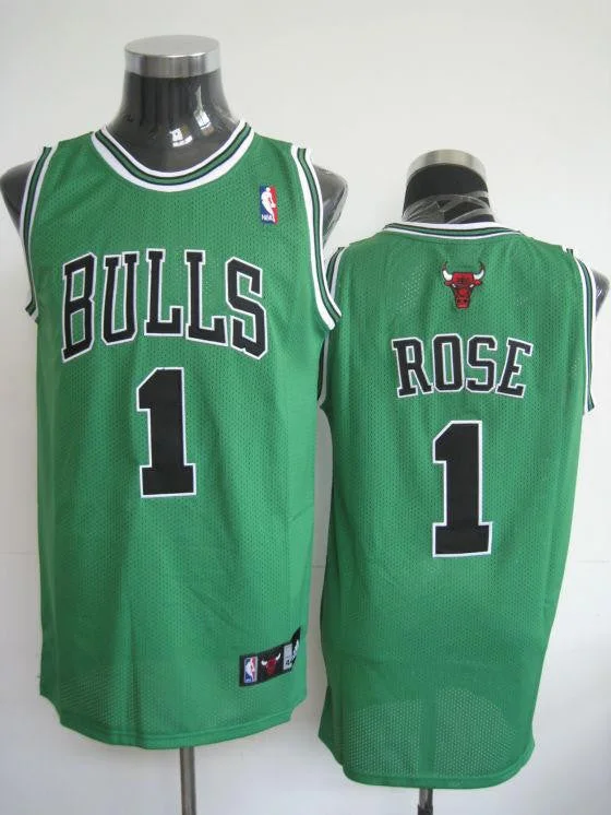 Oversized Basketball Jersey-Bulls 1 Derek Rose Green Basketball Jerseys Fans Edition Basketball Jerseys