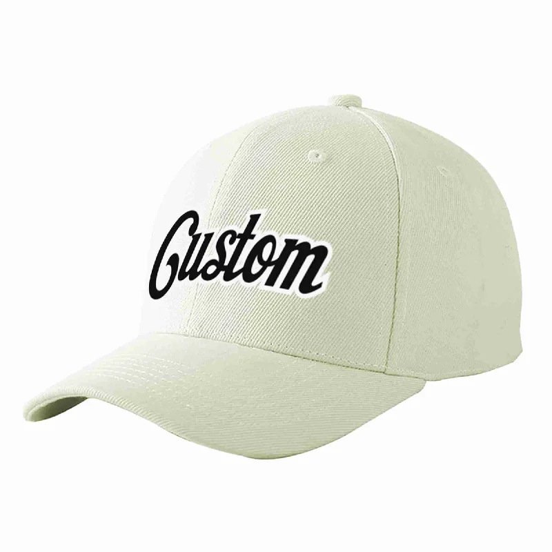 Flight Attendant Baseball Cap-Custom Cream Black-White Curved Eaves Sport Baseball Cap Design for Men/Women/Youth