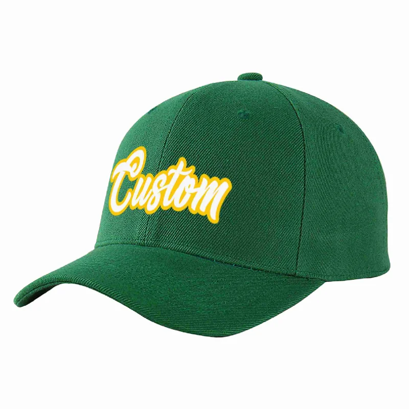 Punk Baseball Cap-Custom Green White-Gold Curved Eaves Sport Baseball Cap Design for Men/Women/Youth