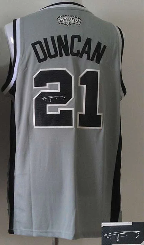 Softball League Basketball Jersey-Spurs 21 Duncan Grey Signature Edition Basketball Jerseys