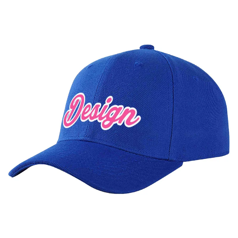 Marine Baseball Cap-Custom Royal Pink-White Curved Eaves Sport Design Baseball Cap