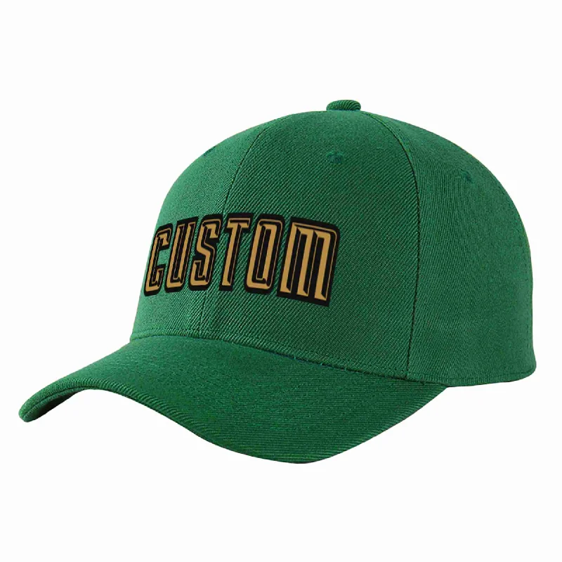 University Baseball Cap-Custom Green Old Gold-Black Curved Eaves Sport Baseball Cap Design for Men/Women/Youth