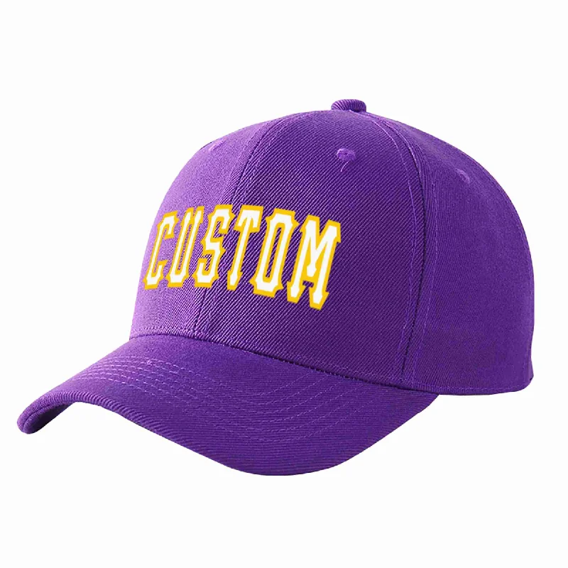 Fantasy Baseball Cap-Custom Purple White-Gold Curved Eaves Sport Baseball Cap Design for Men/Women/Youth