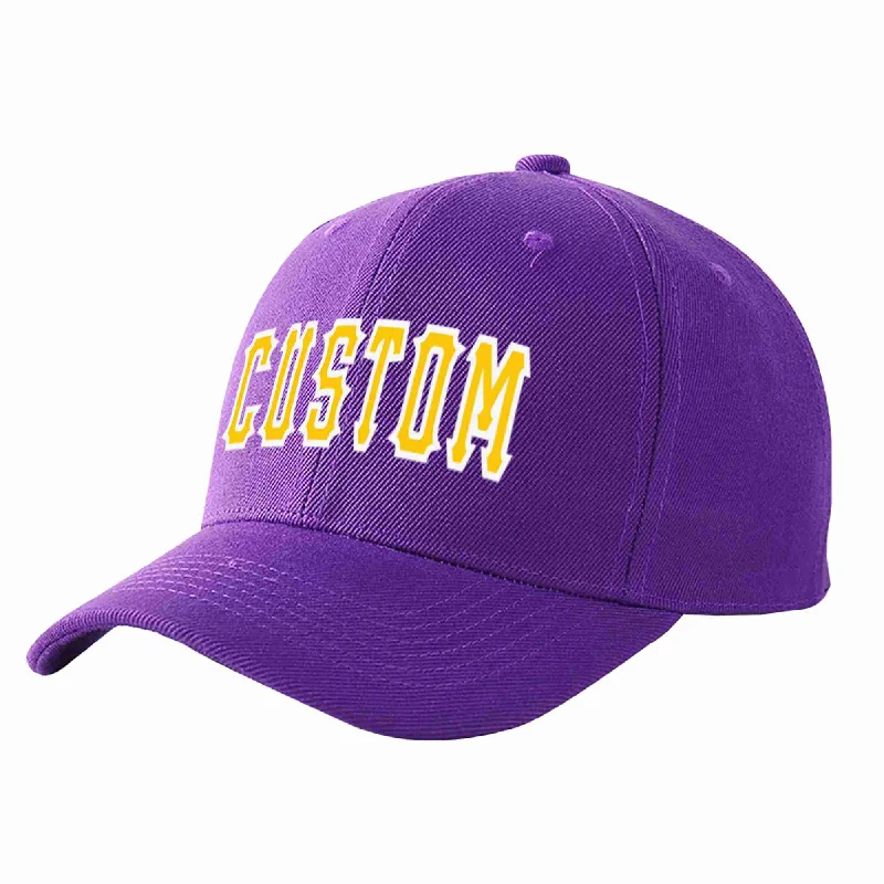 Fall Baseball Cap-Custom Purple Gold-White Curved Eaves Sport Baseball Cap Design for Men/Women/Youth