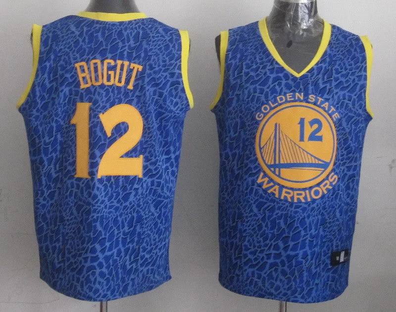 Championship Run Basketball Jersey-Warriors 12 Bogut Blue Crazy Light Swingman Basketball Jerseys