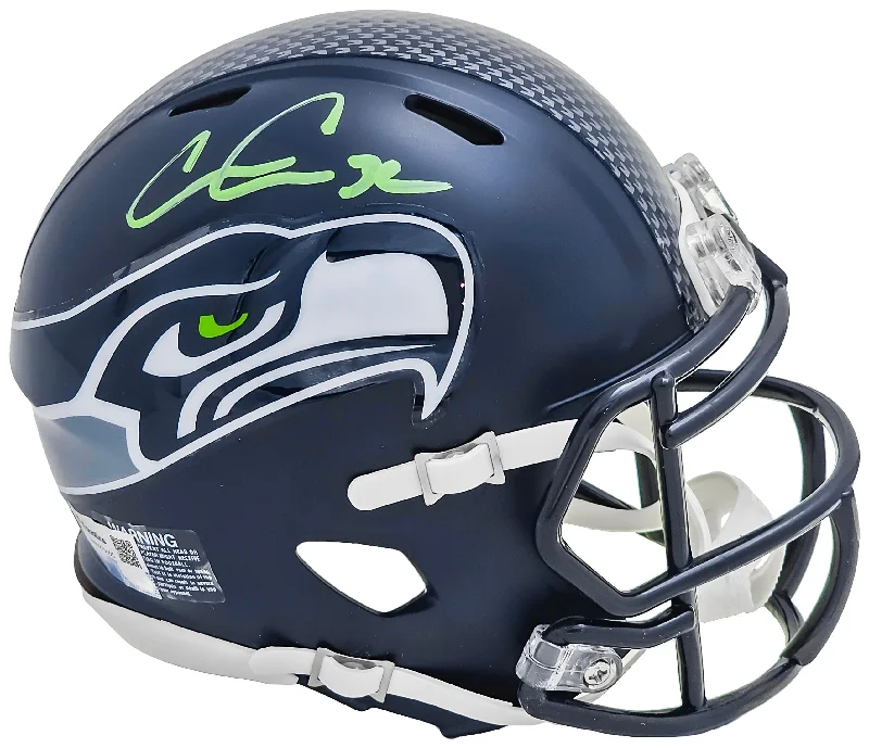 High School Rugby Helmet-Chris Carson Autographed Seattle Seahawks Blue Speed Mini Helmet Fanatics Holo Stock #216813