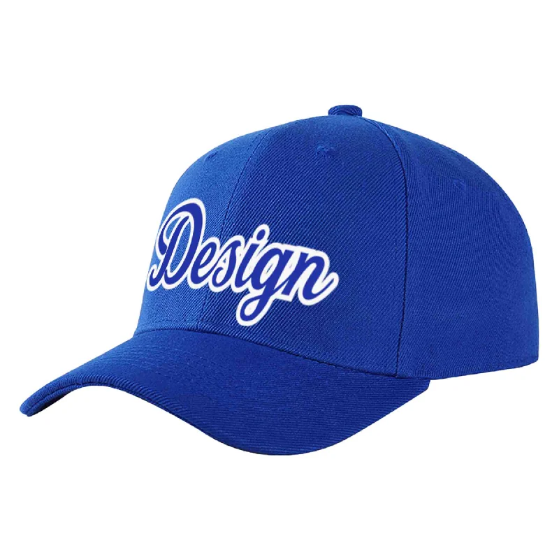 Handmade Baseball Cap-Custom Royal Royal-White Curved Eaves Sport Design Baseball Cap