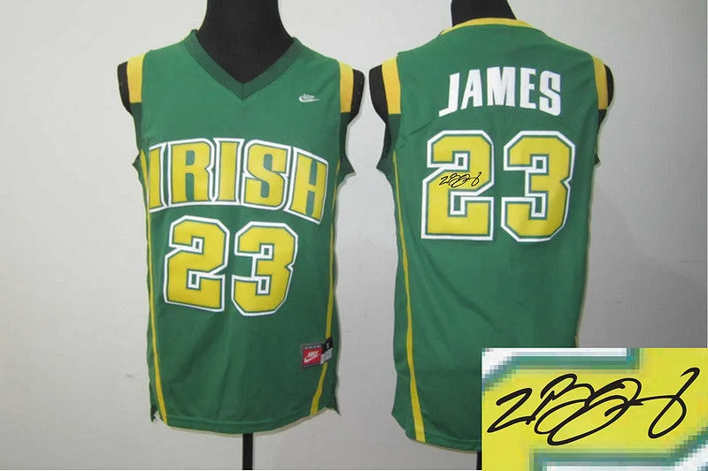 Basketball Tournament Jersey-Irish High School 23 Lebron James Green Signature Edition Basketball Jerseys