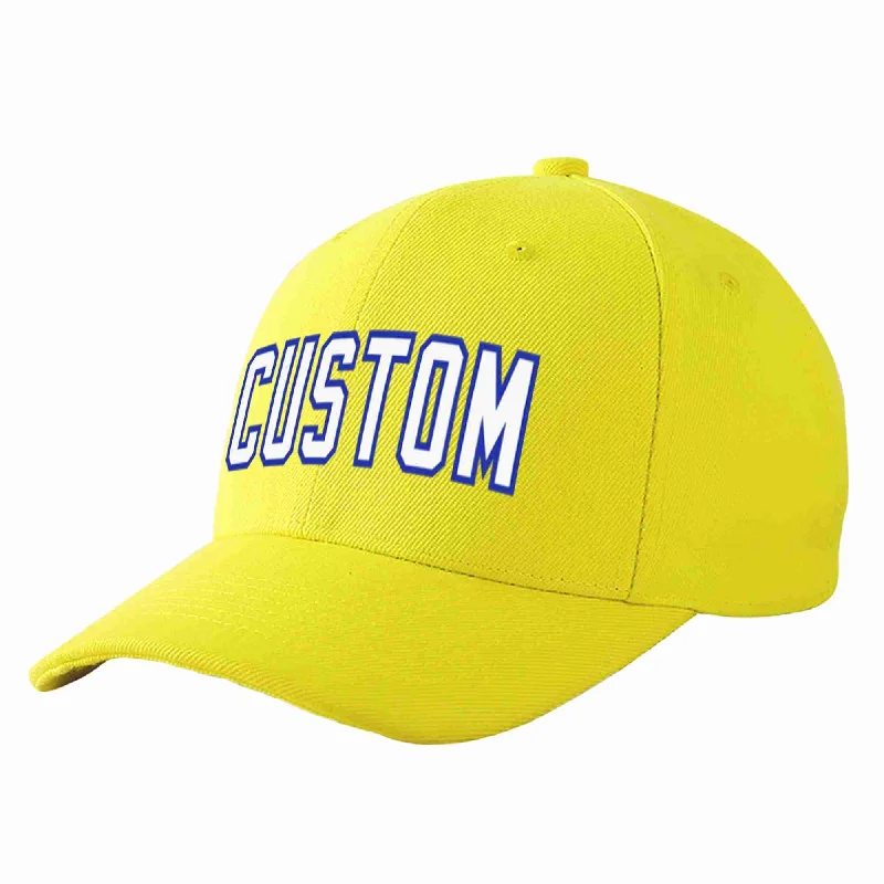 Sports Fan Baseball Cap-Custom Yellow White-Royal Curved Eaves Sport Baseball Cap Design for Men/Women/Youth