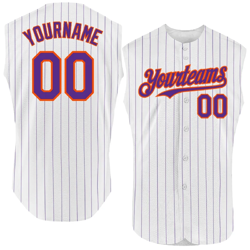 Throwback Baseball Jersey-Custom White Purple Pinstripe Teal Authentic Sleeveless Baseball Jersey