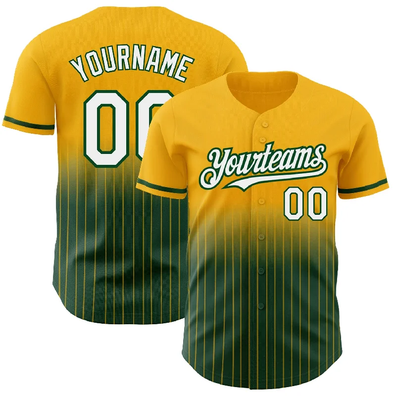 Exclusive Baseball Jersey-Custom Gold Pinstripe White-Green Authentic Fade Fashion Baseball Jersey