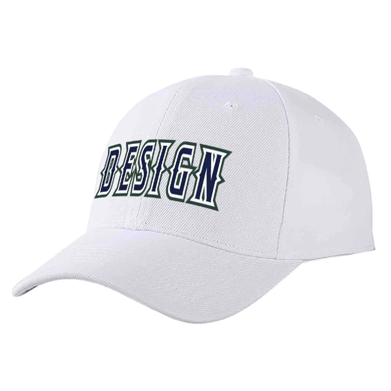 Resort Baseball Cap-Custom White Navy-White Curved Eaves Sport Design Baseball Cap