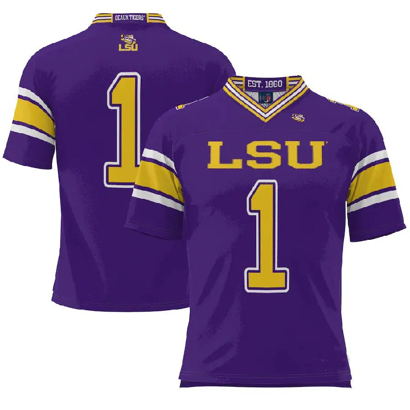 #1 L.Tigers ProSphere Endzone Football Jersey Purple Stitched American College Jerseys