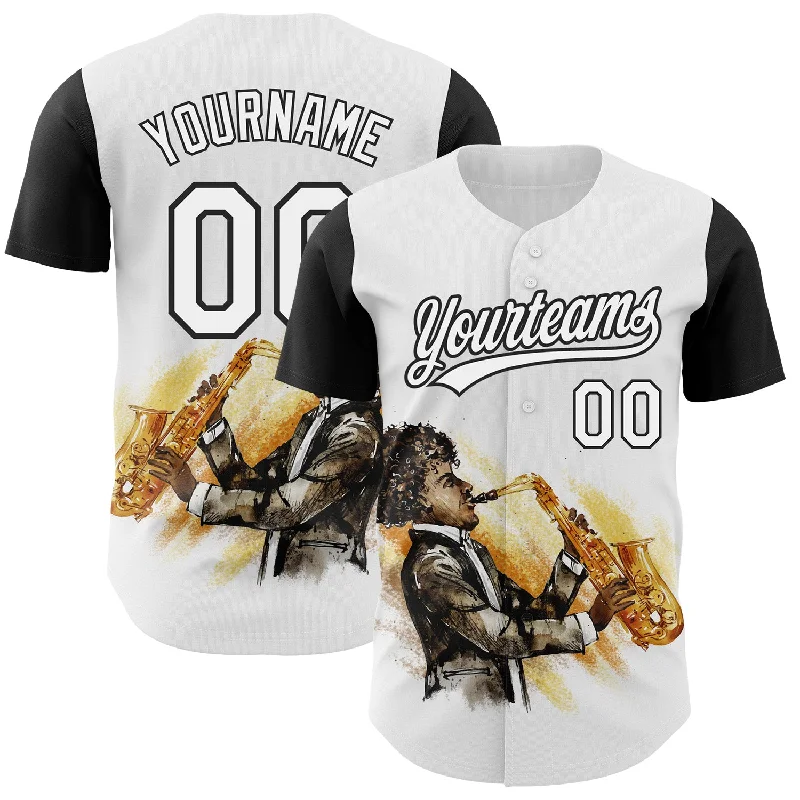 Baseball Camp Jersey-Custom White Black 3D Pattern Design International Jazz Day Authentic Baseball Jersey