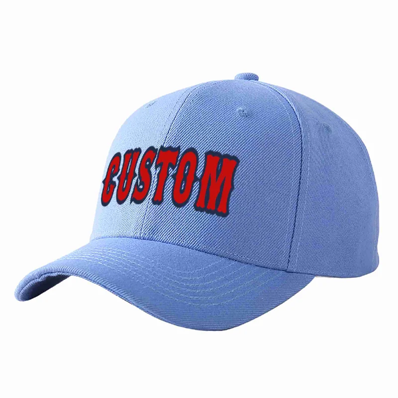 Softball Baseball Cap-Custom Sky Blue Red-Navy Curved Eaves Sport Baseball Cap Design for Men/Women/Youth