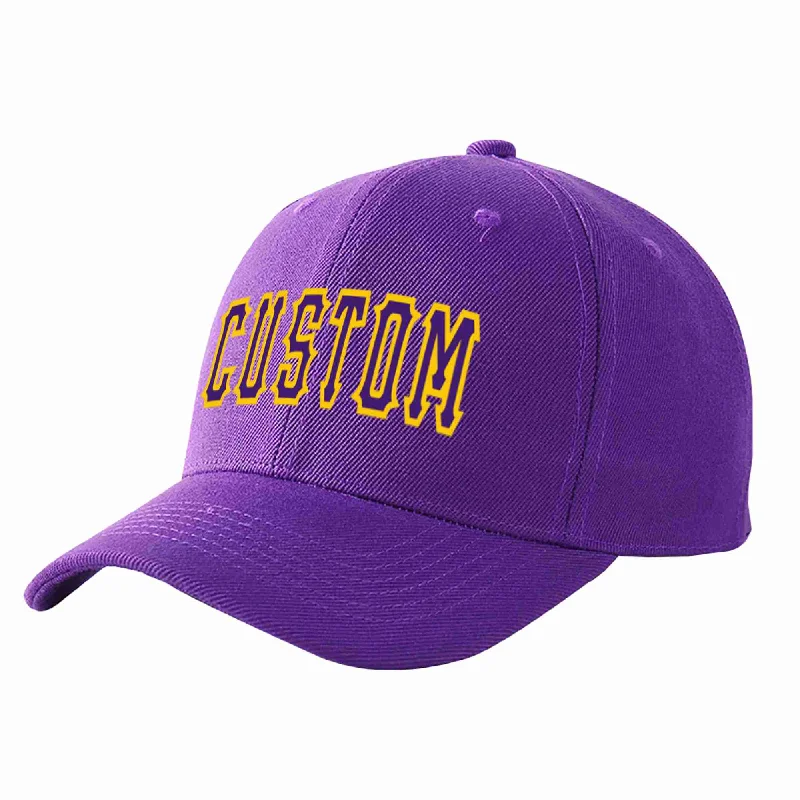 Exclusive Baseball Cap-Custom Purple Purple-Gold Curved Eaves Sport Baseball Cap Design for Men/Women/Youth