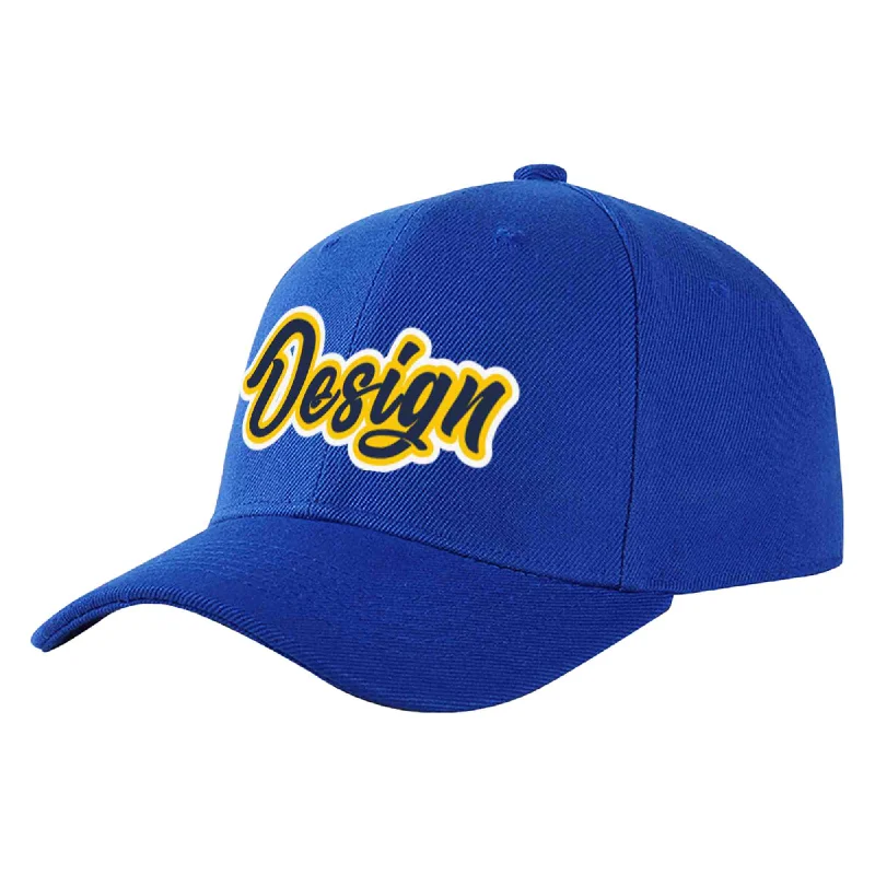 Mother's Day Baseball Cap-Custom Royal Navy-Yellow Curved Eaves Sport Design Baseball Cap