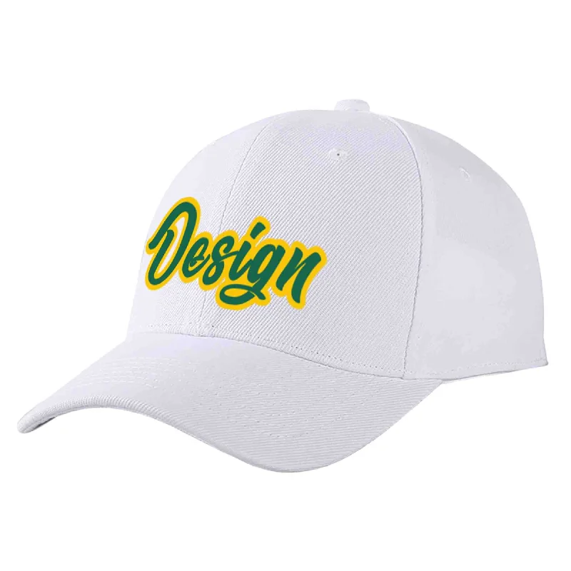 Wool Baseball Cap-Custom White Kelly Green-Yellow Curved Eaves Sport Design Baseball Cap