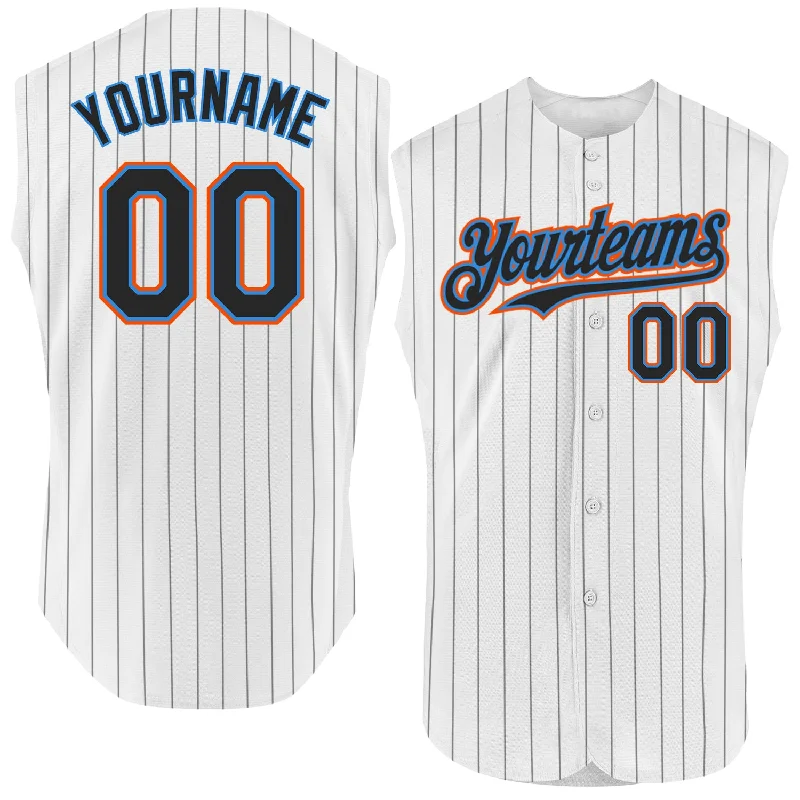 Classic Baseball Jersey-Custom White Black Pinstripe Electric Blue-Orange Authentic Sleeveless Baseball Jersey