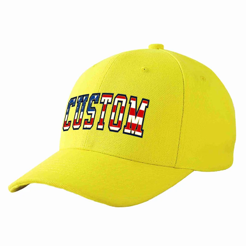 Flexfit Baseball Cap-Custom Yellow Vintage USA Flag-Gold Curved Eaves Sport Baseball Cap Design for Men/Women/Youth