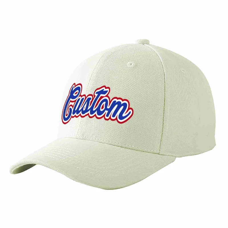 Vacation Baseball Cap-Custom Cream Royal-White Curved Eaves Sport Baseball Cap Design for Men/Women/Youth