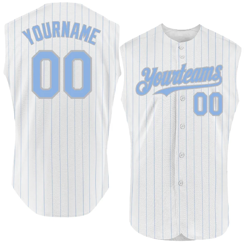 Kids Baseball Jersey-Custom White Light Blue Pinstripe Red Authentic Sleeveless Baseball Jersey