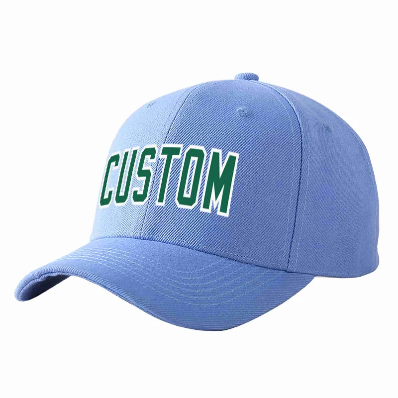 Gothic Baseball Cap-Custom Sky Blue Kelly Green-White Curved Eaves Sport Baseball Cap Design for Men/Women/Youth