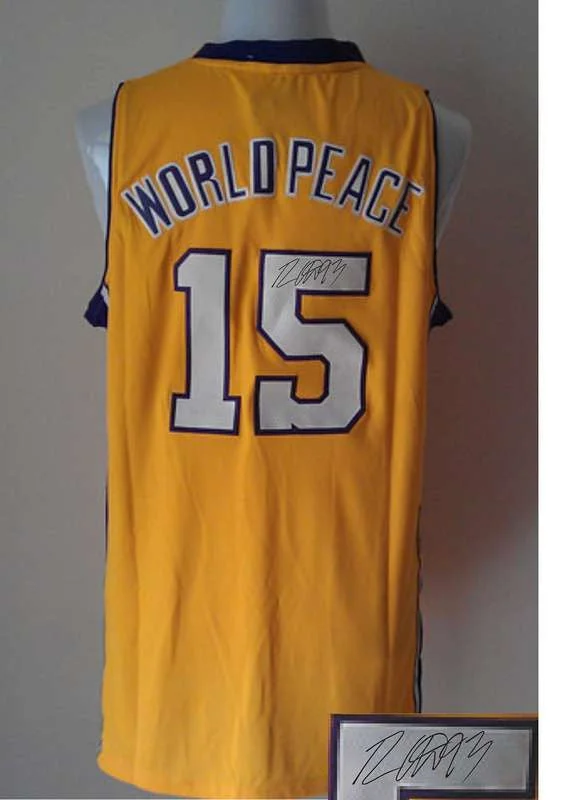 Glow-in-the-Dark Basketball Jersey-Lakers 15 World Peace Gold Signature Edition Basketball Jerseys