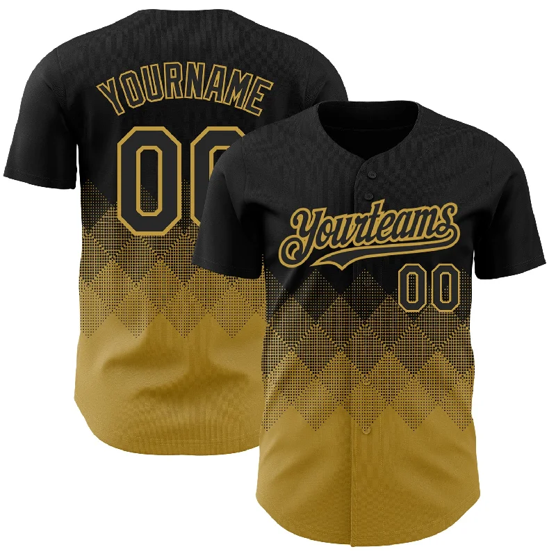 Camo Baseball Jersey-Custom Black Old Gold 3D Pattern Design Gradient Square Shapes Authentic Baseball Jersey