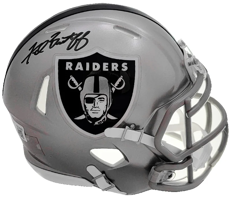 Cutting-Edge Rugby Helmet-Fred Biletnikoff Autographed Oakland Raiders Flash Gray Speed Mini Helmet Beckett BAS Witness Stock #208233