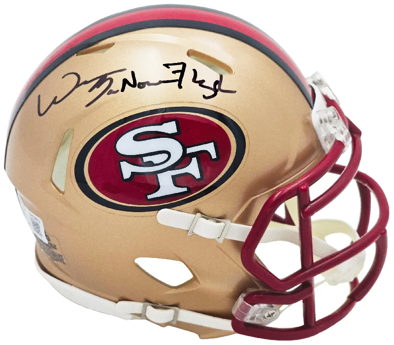 Club Team Rugby Helmet-William Floyd Autographed San Francisco 49ers Gold 96-08 Throwback Speed Mini Helmet "Bar None" Beckett BAS QR Stock #221144