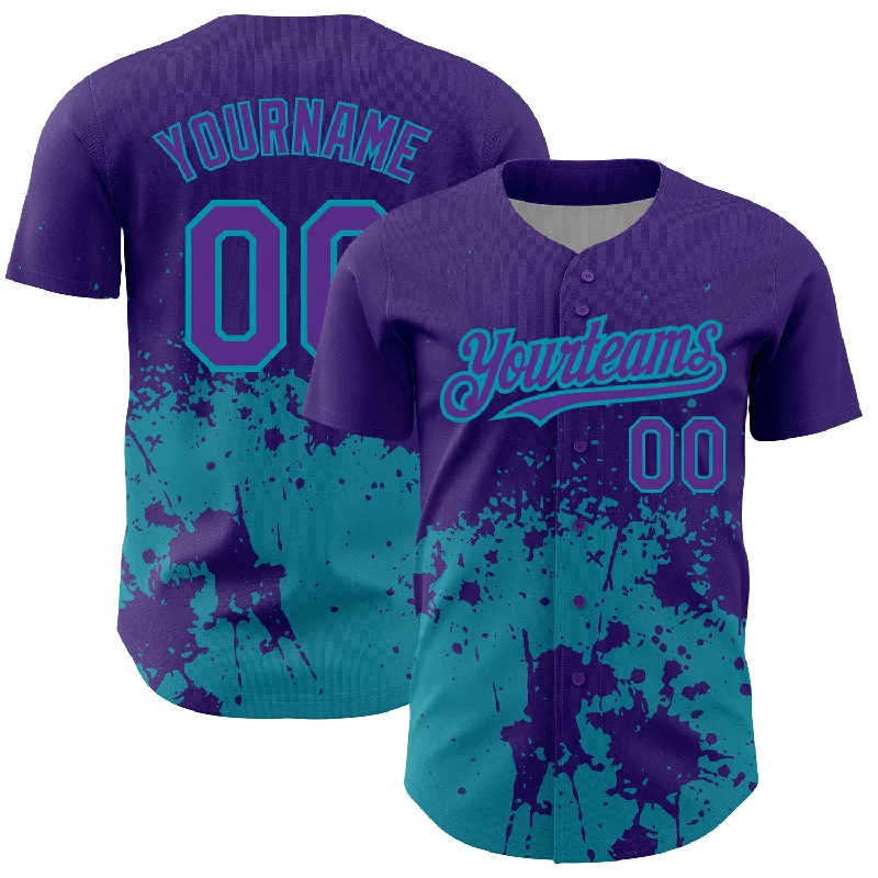 Minor League Baseball Jersey-Custom Purple Teal 3D Pattern Design Abstract Splash Grunge Art Authentic Baseball Jersey