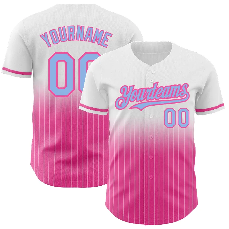 Unisex Baseball Jersey-Custom White Pinstripe Light Blue-Pink Authentic Fade Fashion Baseball Jersey