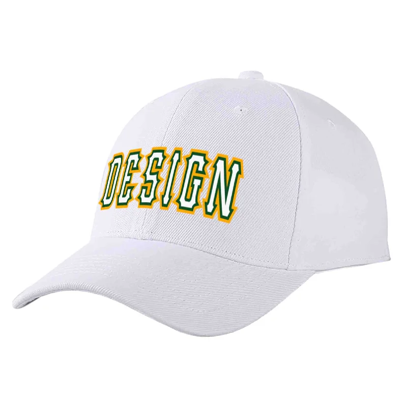 Workwear Baseball Cap-Custom White White-Kelly Green Curved Eaves Sport Design Baseball Cap