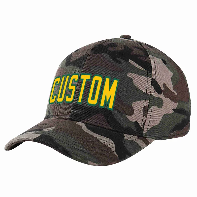 Business Casual Baseball Cap-Custom Camo Gold-Kelly Green Curved Eaves Sport Baseball Cap Design for Men/Women/Youth