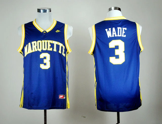 Family Basketball Jersey-Marquette Golden Eagles 3 Dwyane Wade Blue College Basketball Basketball Jerseys