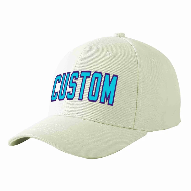 Explorer Baseball Cap-Custom Cream Light Blue-Purple Curved Eaves Sport Baseball Cap Design for Men/Women/Youth