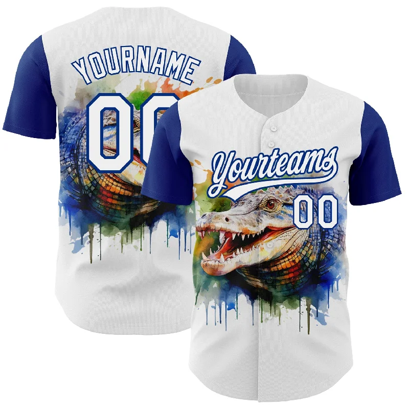 Name and Number Baseball Jersey-Custom White Royal 3D Pattern Design Crocodile Authentic Baseball Jersey