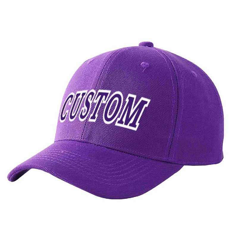 Explorer Baseball Cap-Custom Purple Purple-White Curved Eaves Sport Baseball Cap Design for Men/Women/Youth