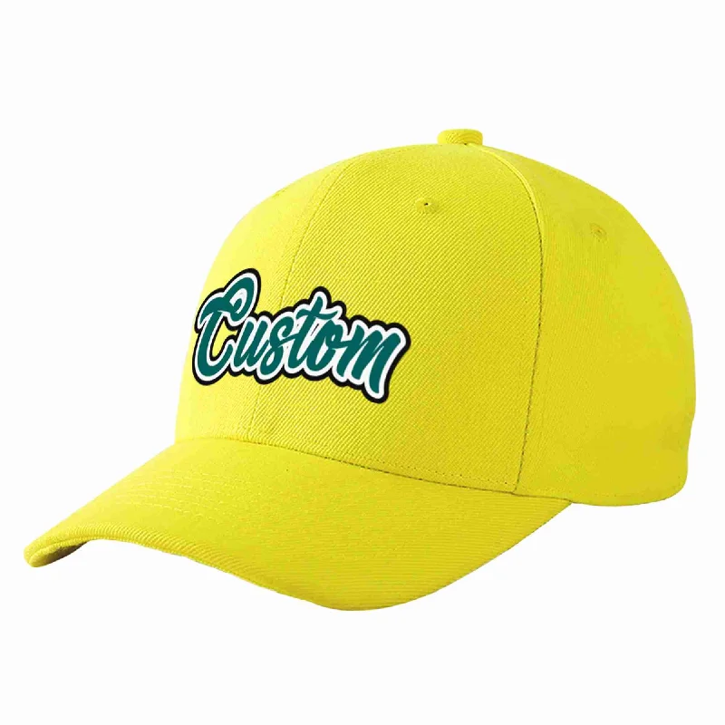 Moisture Wicking Baseball Cap-Custom Yellow Aqua-White Curved Eaves Sport Baseball Cap Design for Men/Women/Youth