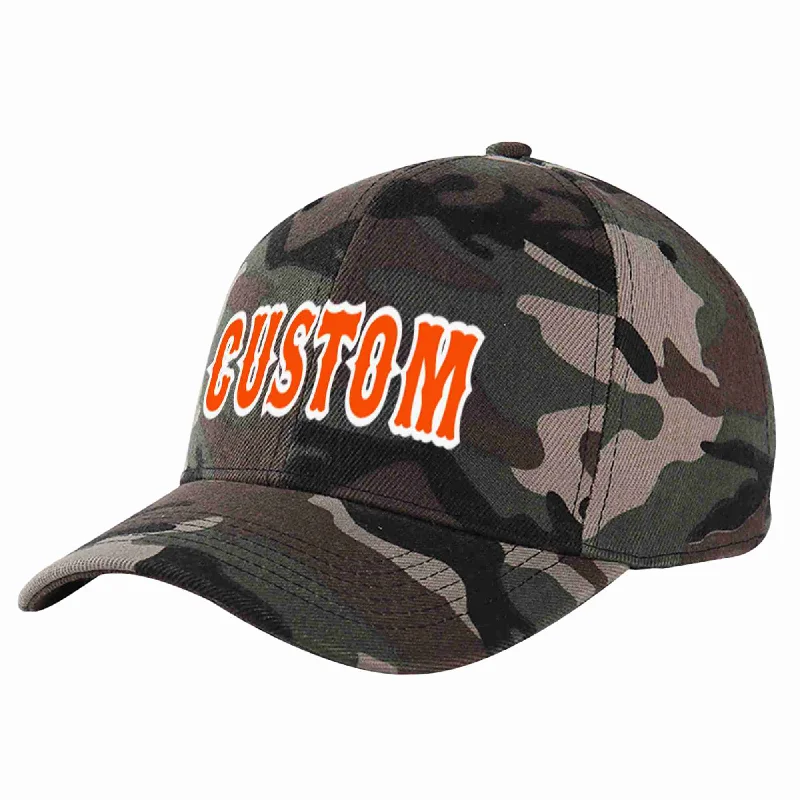 Exclusive Baseball Cap-Custom Camo Orange-White Curved Eaves Sport Baseball Cap Design for Men/Women/Youth