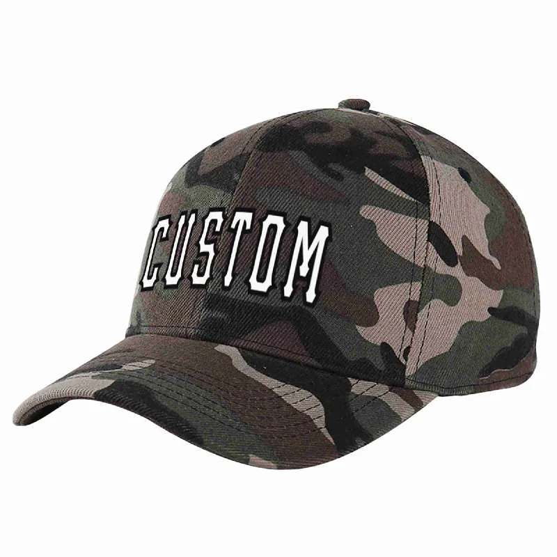 Monogram Baseball Cap-Custom Camo White-Black Curved Eaves Sport Baseball Cap Design for Men/Women/Youth