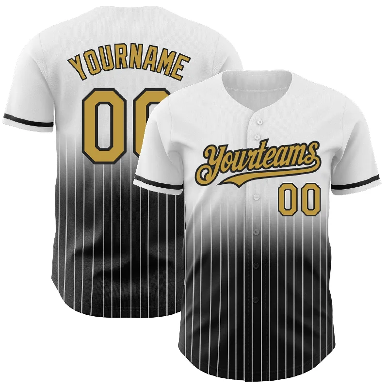 Purple Baseball Jersey-Custom White Pinstripe Old Gold-Black Authentic Fade Fashion Baseball Jersey